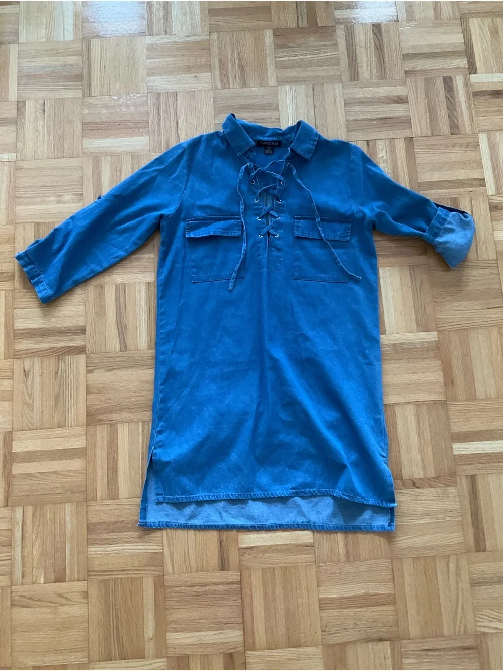 imPRESS Blue Lace-Up Long Shirt - Size S - Picture 1 of 13